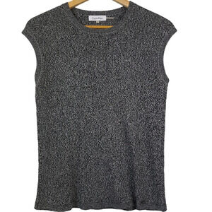 Calvin Klein Women's Sleeveless Crew Neck Top Size Large Gray Black Heather